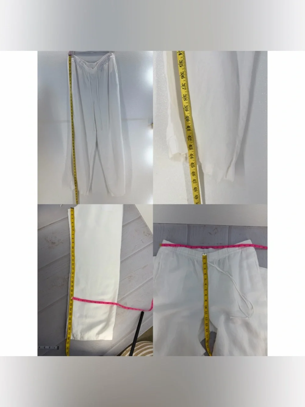 H&M Linen Blend White Wide Leg Pants Elastic Waist Size L